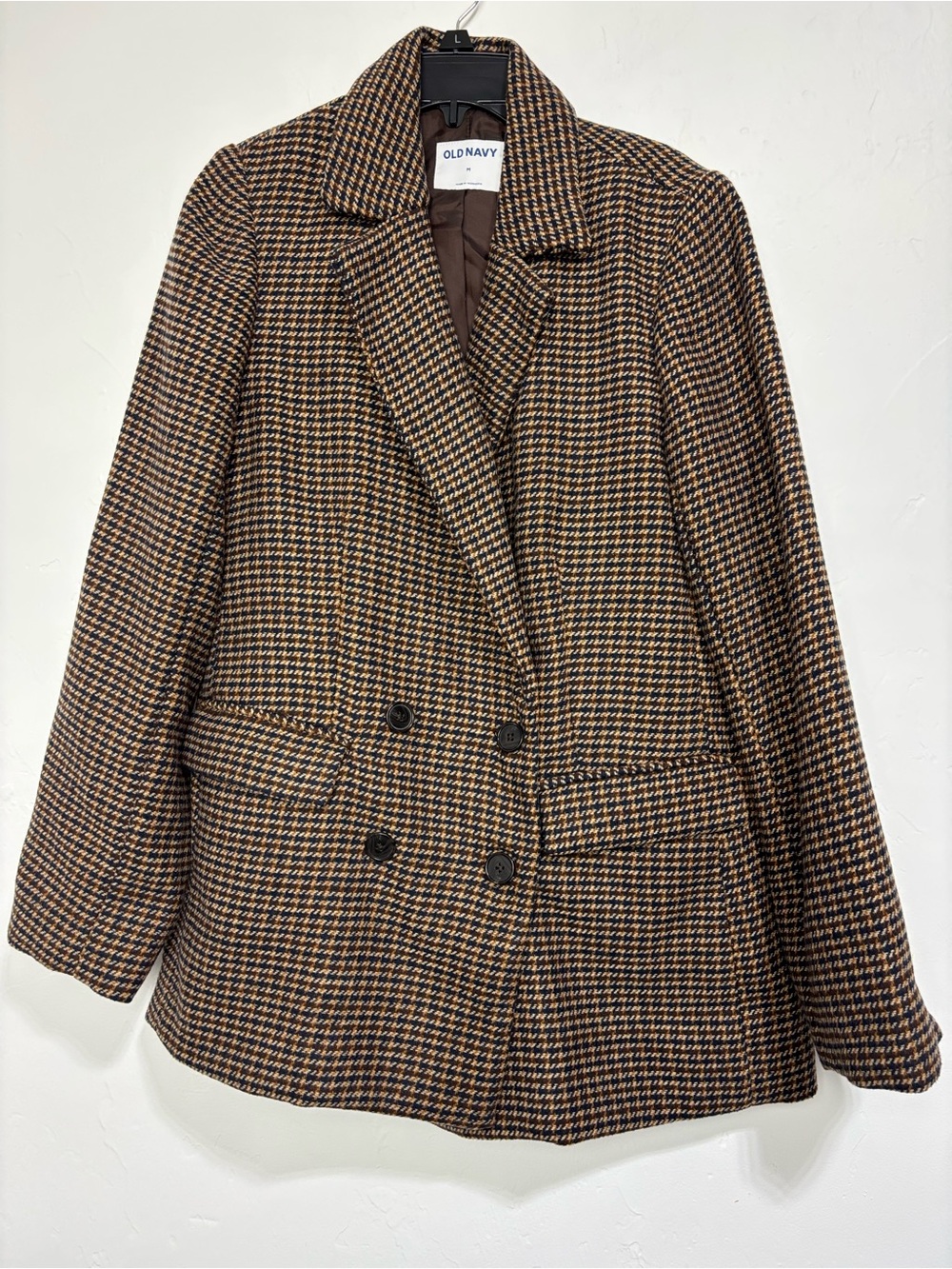 Old Navy Women's Sports Blazer Brown Plaid Double Breasted Medium Brown Career